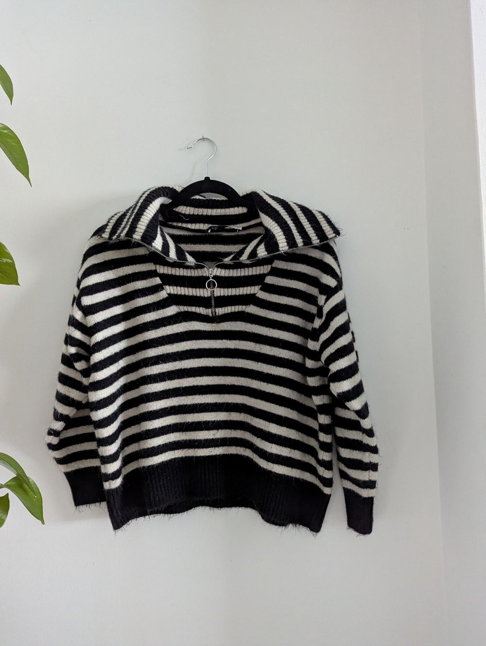 Striped Knit Half-Zip Sweater